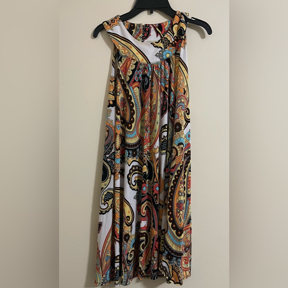 AGB Women’s  Paisley Orange Multicolor Floral Dress Sleeveless Pullover Size 8